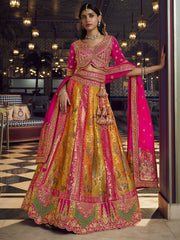 Pink Multicolored Embroidered Silk Lehenga Choli