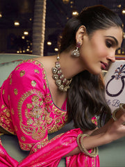 Pink And Yellow Ombr‚ Embroidered Silk Lehenga Choli