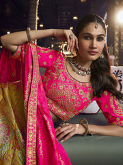 Pink And Yellow Ombr‚ Embroidered Silk Lehenga Choli