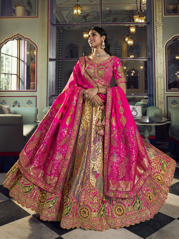 Magenta Pink Embroidered Silk Lehenga Choli