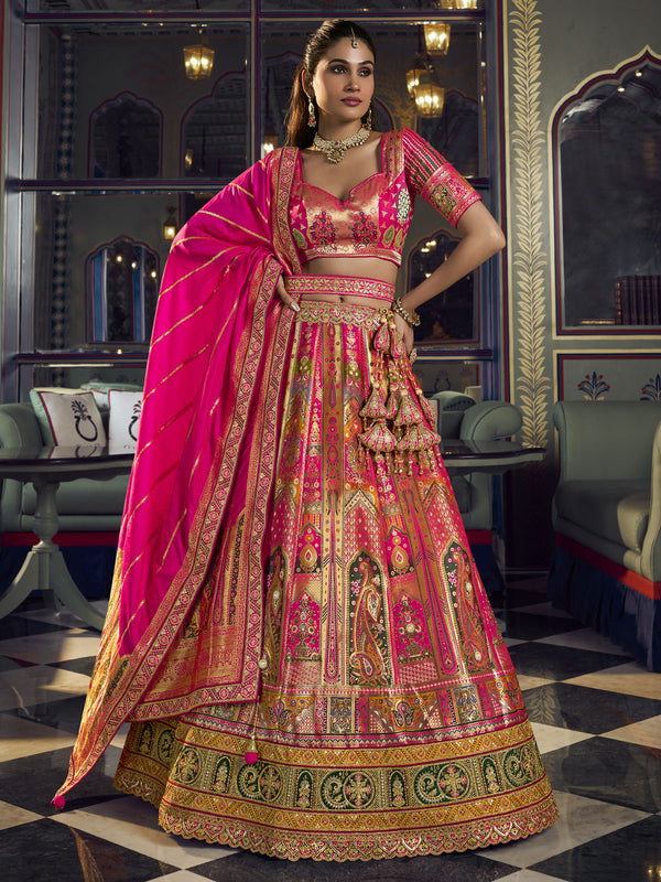 Rani Pink Embroidered Silk Lehenga Choli
