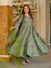 Light Green Digital Print Cottan Anaraki Style Suit