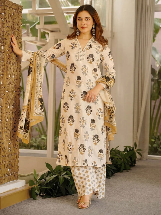 Off White Causul Wear Cottan Kurta Set