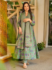 Light Green Digital Print Cottan Anaraki Style Suit