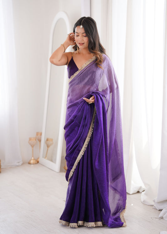 Violet Fendi Satin Lace Work Saree