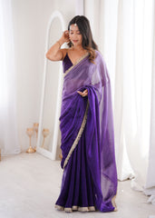 Violet Fendi Satin Lace Work Saree
