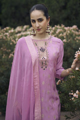Ethnic Motifs Woven Design Zari Straight Kurta With Trousers & Dupatta