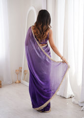 Violet Fendi Satin Lace Work Saree
