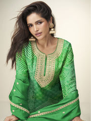 Green Embroidery Printed Gharara Suit