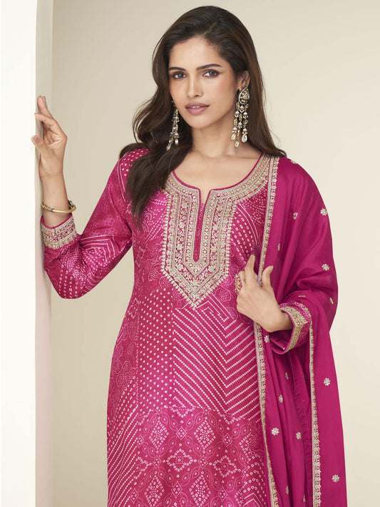 Rani Pink Embroidery Printed Gharara Suit