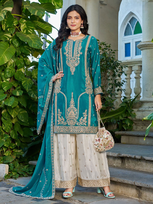 Turquoise Designer Wedding Wear Sharara Suit