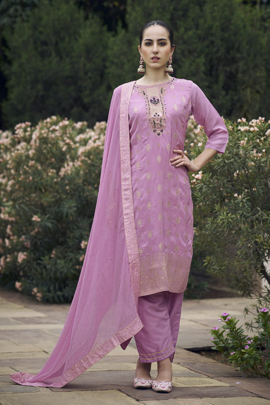 Ethnic Motifs Woven Design Zari Straight Kurta With Trousers & Dupatta