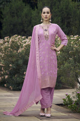 Ethnic Motifs Woven Design Zari Straight Kurta With Trousers & Dupatta