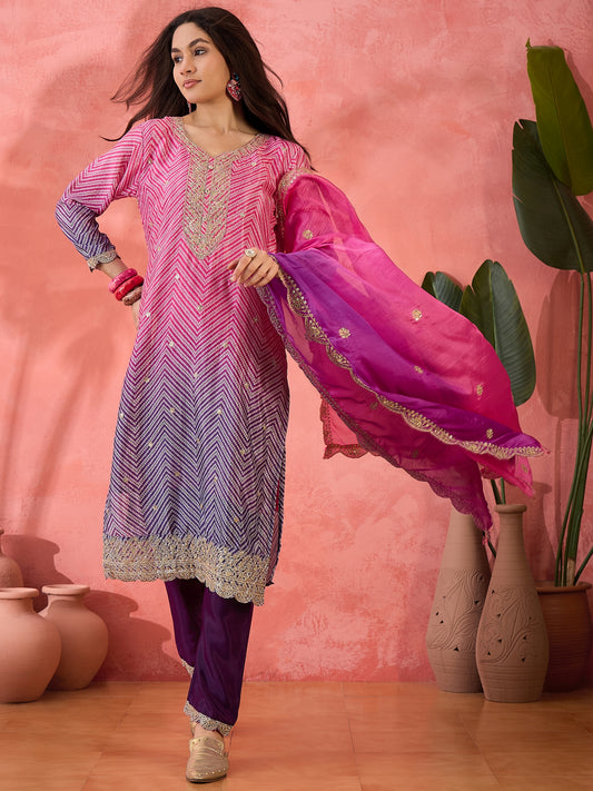 Magenta and Purple Chinon Readymade Salwar Suit