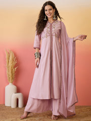 Embroidered Work Silk Palazzo Salwar Suit In Pink for Ceremonial