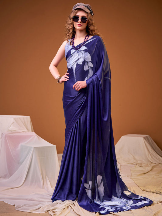 Violet Digital Print Satin Silk Saree