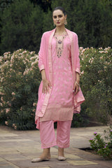 Ethnic Motifs Woven Design Zari Straight Kurta With Trousers & Dupatta