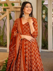 Rust Digital Print Cottan Anaraki Style Suit