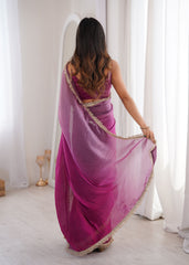 Magenta Fendi Satin Lace Work Saree