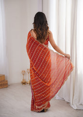 Rust Fendi Satin Sequence Embroidery Saree