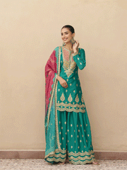 Mustard Premium Tora Silk Embroidered Palazzo Suit