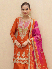 Beige Premium Tora Silk Embroidered Palazzo Suit