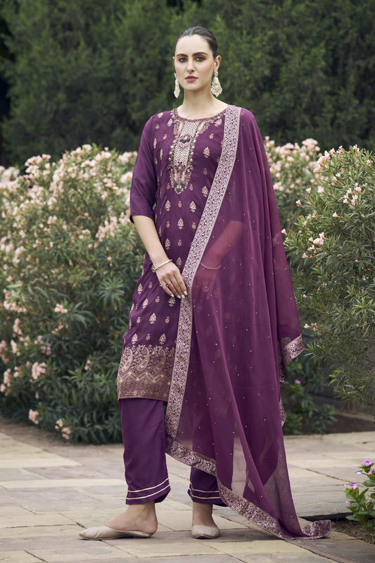 Women Kurta and Pant Sets Dupatta Viscose Rayon Silk Blend with Handwork