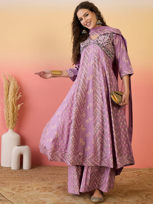 Pink Silk Palazzo Salwar Suit with Embroidered and Print Work