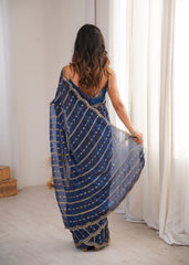 Royal Blue Fendi Satin Sequence Embroidery Saree