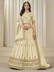 Beige Silk Embroidered Sequins Lehenga Wedding Wear