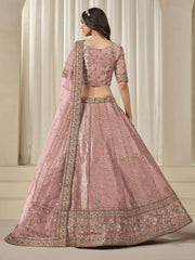Onion Pink Embroidered Sequins Lehenga Wedding Wear
