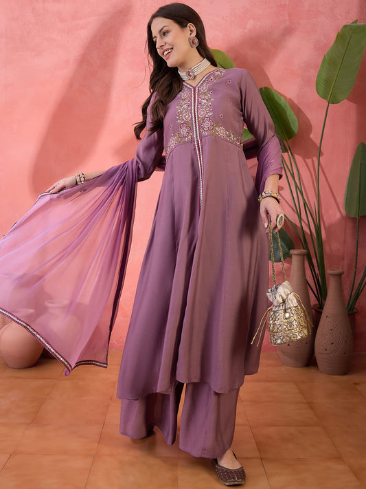 Purple Silk Palazzo Salwar Suit