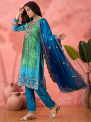 Chinon Salwar Suit In Blue and Green Color