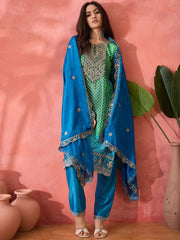 Chinon Salwar Suit In Blue and Green Color