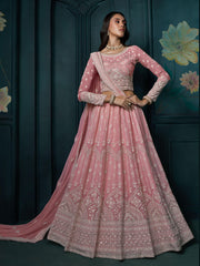 Baby Pink Heavy Embroidered Wedding Lehenga Choli
