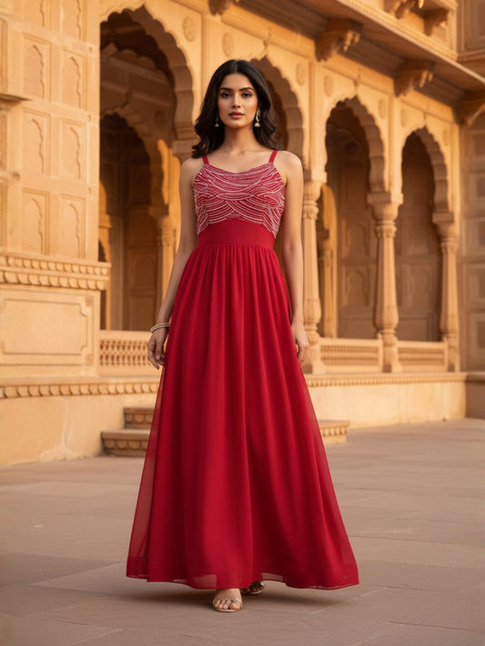 Embroidered Maxi Gown Dress