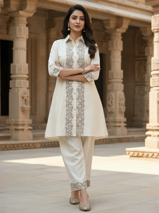 Embroidered Top With Palazzos Co-Ords