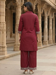Embroidered Top With Palazzos Co-Ords