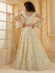 mystrical Ivory Color Heavy Embroidered Net Lehenga Choli With Dupatta