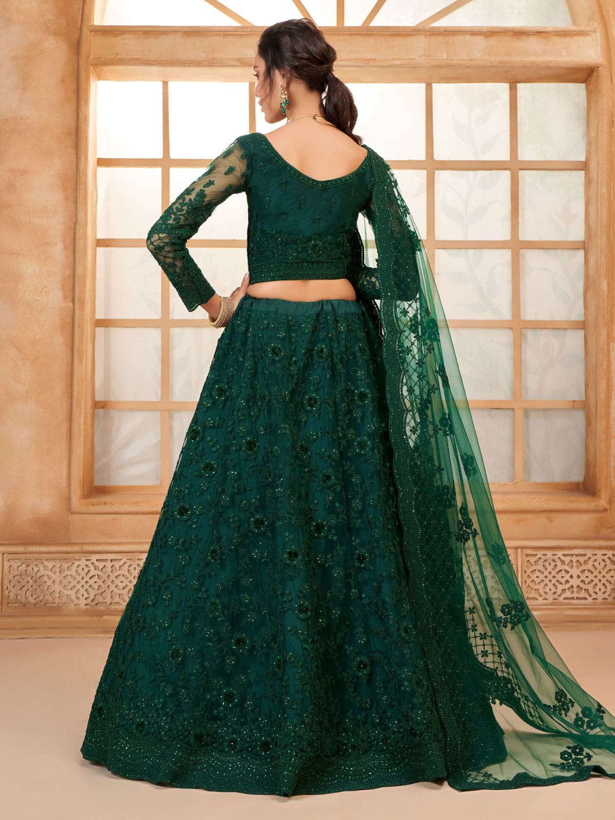 Bottle Green Color Heavy Embroidered Net Lehenga Choli With Dupatta XXL-44 Bottle Green Color Heavy Embroidered Net Lehenga Choli With Dupatta XXL-44