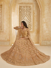 Golden Color Heavy Embroidered Net Lehenga Choli With Dupatta