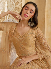 Golden Color Heavy Embroidered Net Lehenga Choli With Dupatta