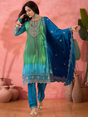 Chinon Salwar Suit In Blue and Green Color