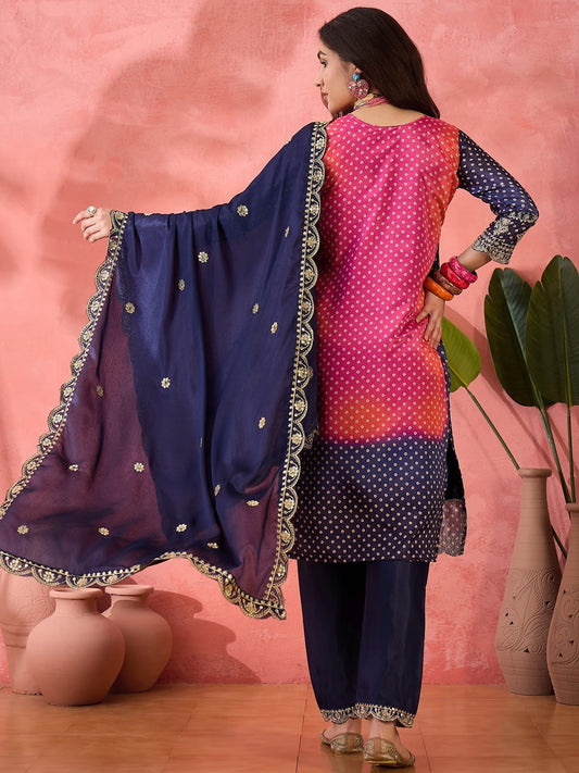 Charismatic Blue and Rani Chinon Salwar Suit