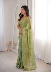 Green Fendi Satin Sequence Embroidery Saree