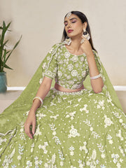 Entrancing Pista green Embroidered Lehenga Choli