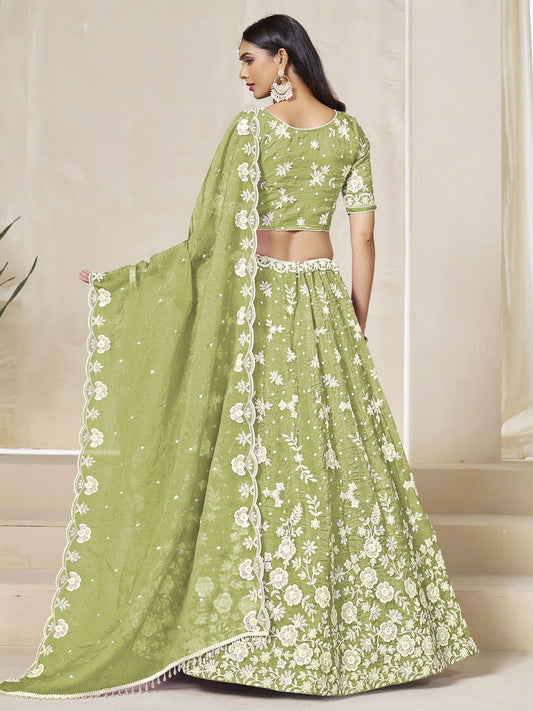 Entrancing Pista green Embroidered Lehenga Choli