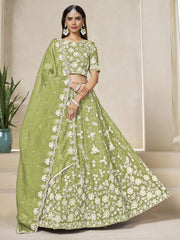 Entrancing Pista green Embroidered Lehenga Choli