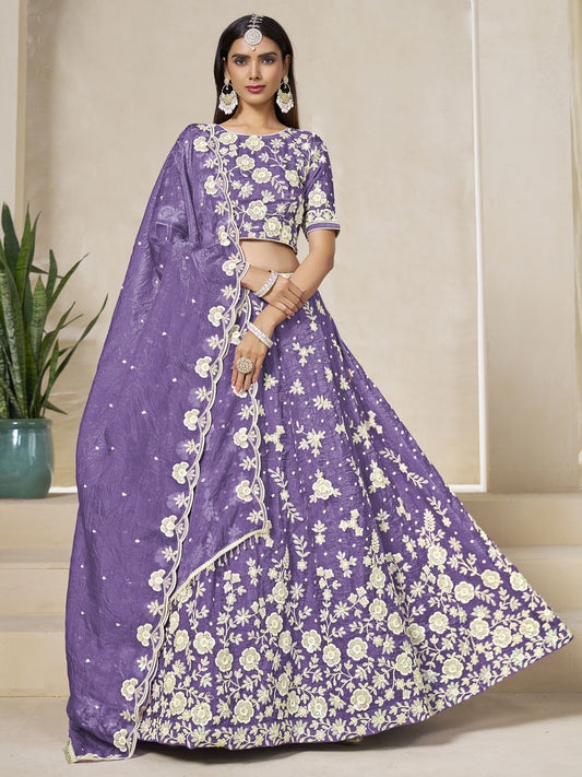 Embroidered Lehenga Choli in Lavender