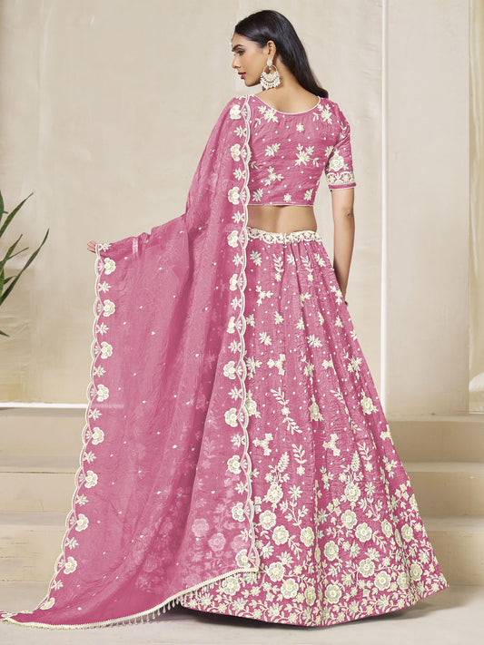 Embroidered Crush Lehenga Choli in Pink